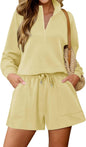 KISSMODA women's lounge set with matching sweatshirt and shorts, comfortable casual outfit perfect for relaxing at home.