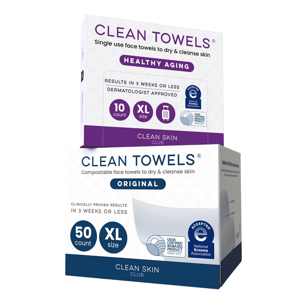 Clean Skin Club Clean Towels XL disposable face towelettes, ultra-soft makeup remover wipes, 50 count, USDA biobased, eczema-friendly