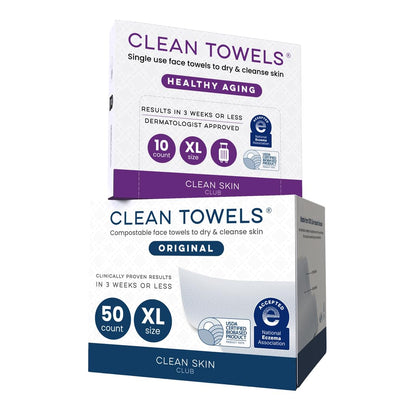 Clean Skin Club Clean Towels XL disposable face towelettes, ultra-soft makeup remover wipes, 50 count, USDA biobased, eczema-friendly