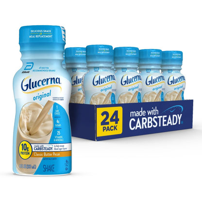 Glucerna Original Diabetes Nutrition Shake bottle with label, designed to support blood sugar management, in a clear view.