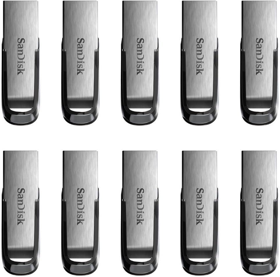 SanDisk 128GB Ultra Flair USB-A flash drive with black and red design, showcasing the compact portable storage device.