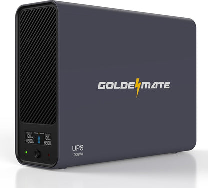 GOLDENMATE 1000VA lithium UPS battery backup and surge protector in white, showing the compact rectangular design with power ports.