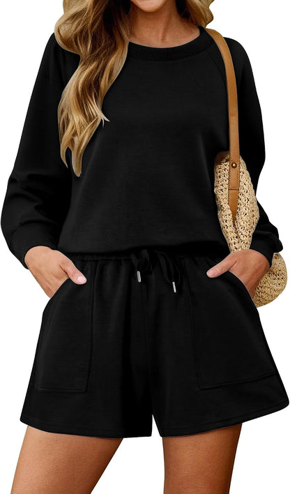 KISSMODA women's lounge set with matching sweatpants and shorts, comfortable casual outfit for relaxing or casual wear