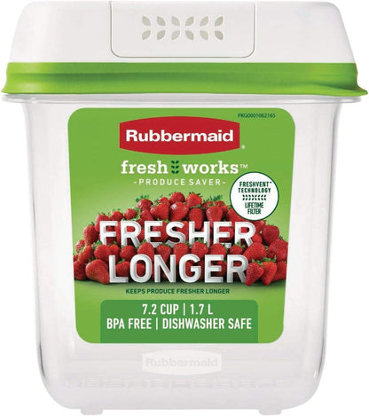 Rubbermaid FreshWorks large short produce storage container in clear plastic, 11.3-cup capacity for fresh fruits and vegetables