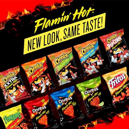 Frito Lay Flamin' Hot Mix variety snack chips pack with Cheetos, Doritos, Chester's, and Funyuns in 40 single-serve bags