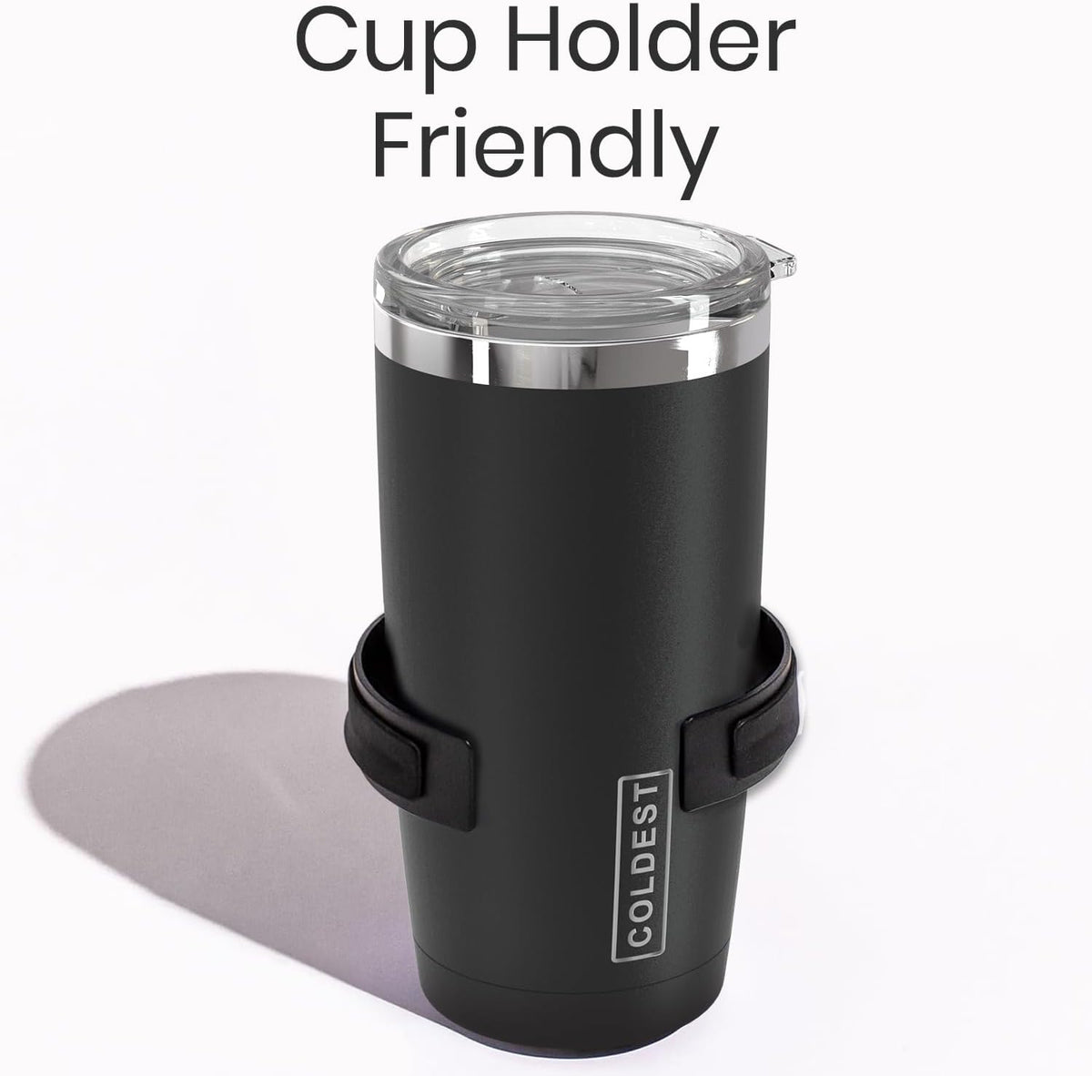 Coldest 20 oz Tumbler v2 hydration bottle with stainless steel body and black lid, designed for keeping drinks hot or cold.