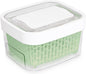 Large white OXO Good Grips GreenSaver produce keeper container for fresh fruit and vegetables storage.
