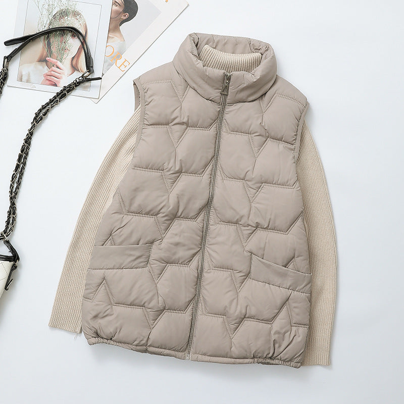 Large-size down cotton vest for fall and winter in a warm, quilted design
