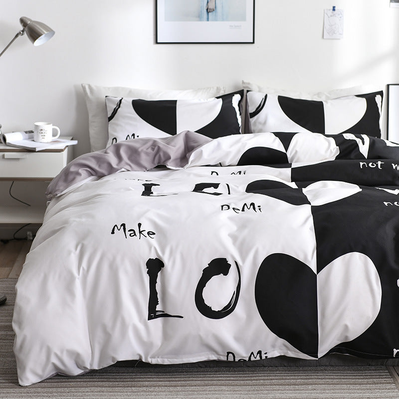 Printed four-piece bedding set with eyelash pattern, foreign trade size, featuring a soft textile design