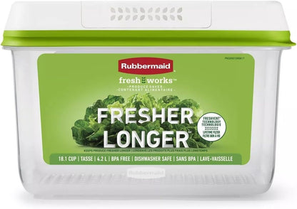 Rubbermaid FreshWorks large short produce storage container in clear plastic, 11.3-cup capacity for fresh fruit and vegetable storage