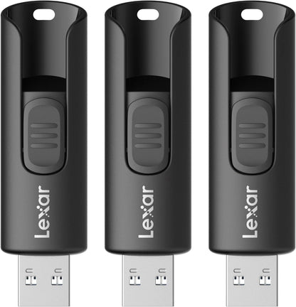 BackupsMyFilesNow® Lexar A30E USB 3.2 Gen 1 flash drive 32GB 3-pack, showing multiple compact USB flash drives with blue caps.