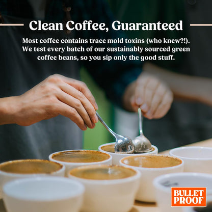 Three 12 oz packs of Bulletproof Original Medium Roast Ground Coffee, showing ground coffee in packaging.