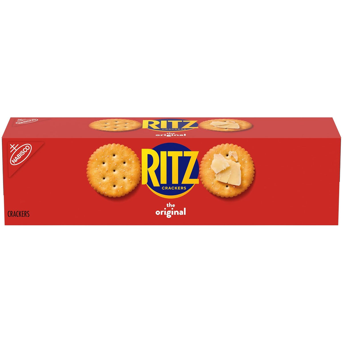Ritz Fresh Stacks Original Snack Crackers in a party size box, showing 16 multi-pack snack packs with crispy, golden crackers.