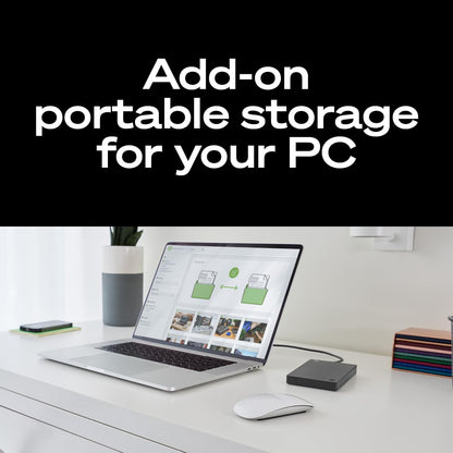 Seagate Portable 4TB external hard drive by BACKUPMYFILESNOW® with USB 3.0 connection and compact design for data storage.