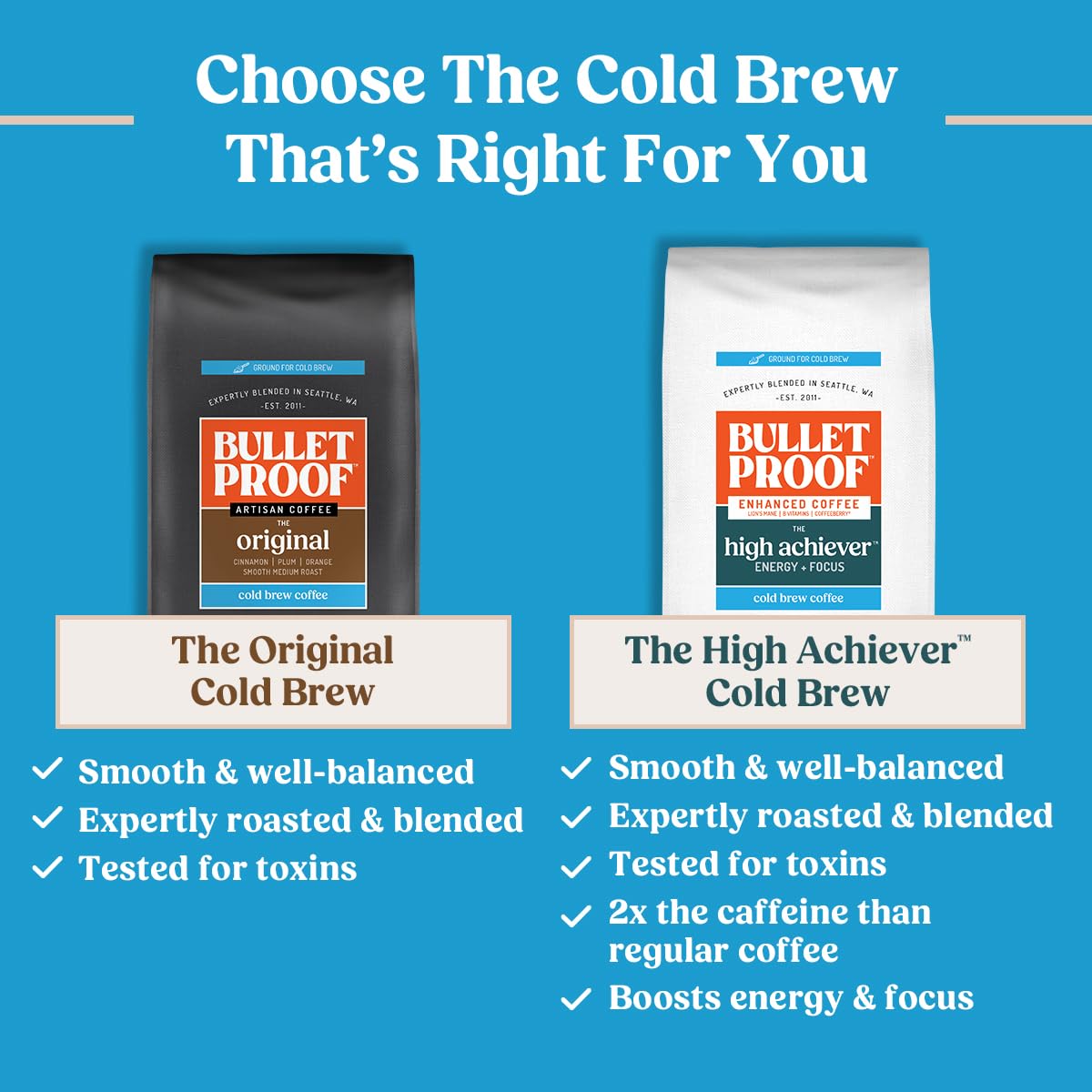 Coarse ground Bulletproof Original Cold Brew Coffee, medium roast in 12 oz bag, ideal for cold brew brewing and rich coffee flavor.