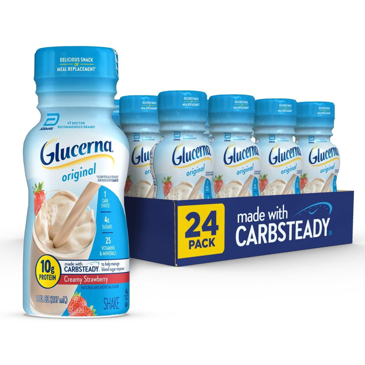 Glucerna Original Diabetes Nutrition Shake bottle with label, supporting blood sugar management, in a clear image.
