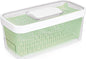 Large white OXO Good Grips GreenSaver produce keeper for fresh fruit and vegetables, with vented design for optimal storage.