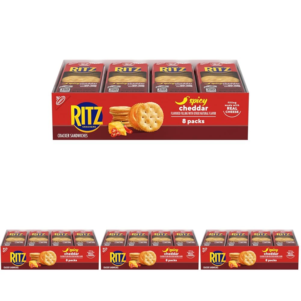 Ritz Peanut Butter & Cheese Sandwich Crackers Variety Pack, 20 snack packs, featuring classic sandwich crackers with peanut butter and cheese filling.