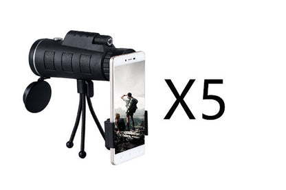 Apple-compatible monocular telescope zoom scope with compass, phone clip, and tripod