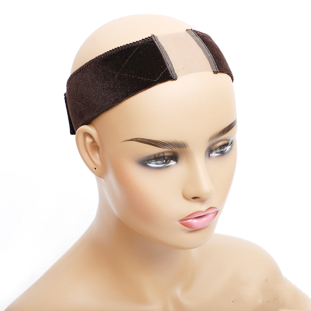 Velcro fixed headband for wigs in black, adjustable wig accessory close-up