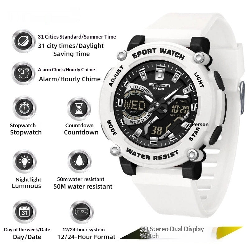Dual-display luminous chronograph watch for hiking by My Store, featuring analog and digital time displays