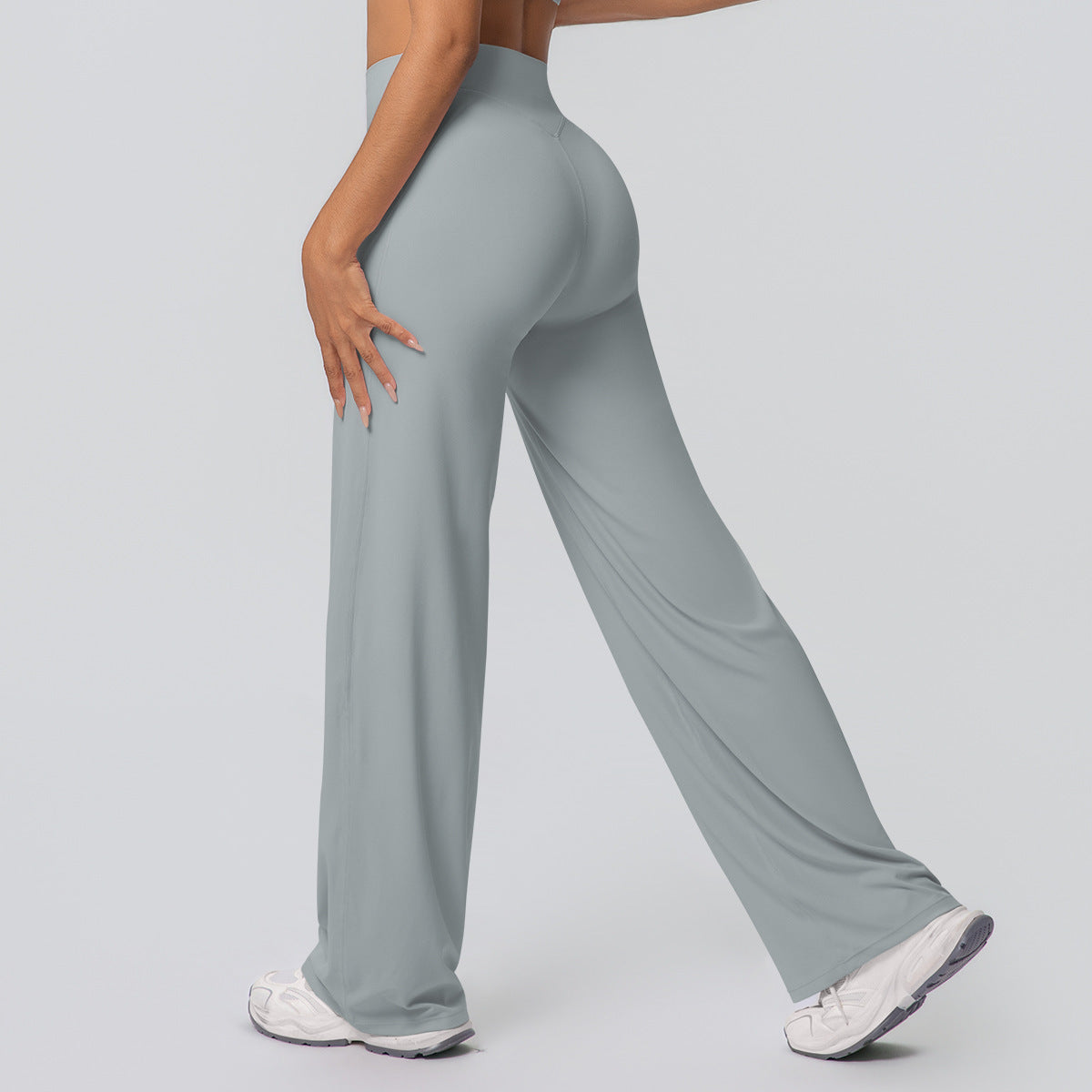 Casual high-waisted loose-fit solid-color yoga pants with a hip-hugging design