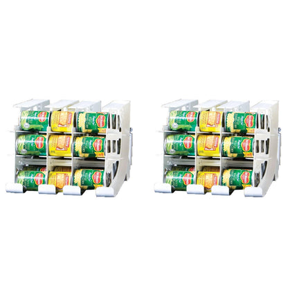 BackupMyFilesNow FIFO 54-Can Tracker Organizer 2-pack with clear labels and durable plastic construction for efficient beverage storage.