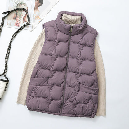 Large-size down cotton vest for fall and winter, quilted sleeveless outerwear in a neutral color