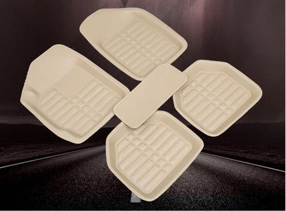 Black car mat with textured surface and molded edges for vehicle floor protection