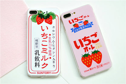 Strawberry phone case with red berry design and green leaves