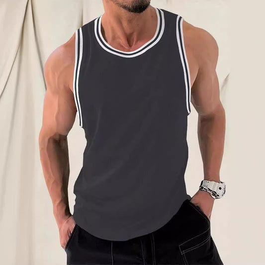 Knitted vertical stripe fitness sports slim-fitting vest in a close-up product view