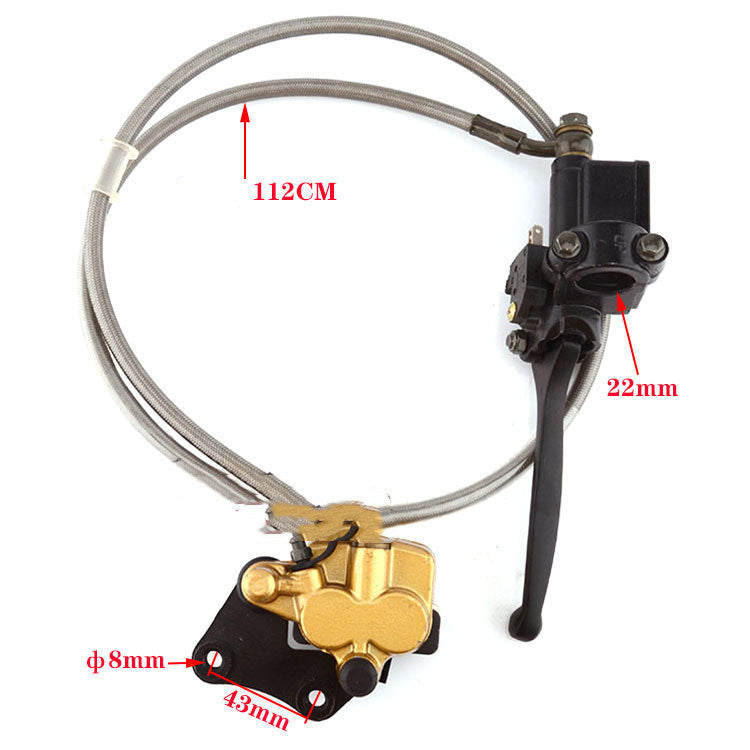 Off-road motorcycle brake pump, disc brake oil pump visible in black metal housing