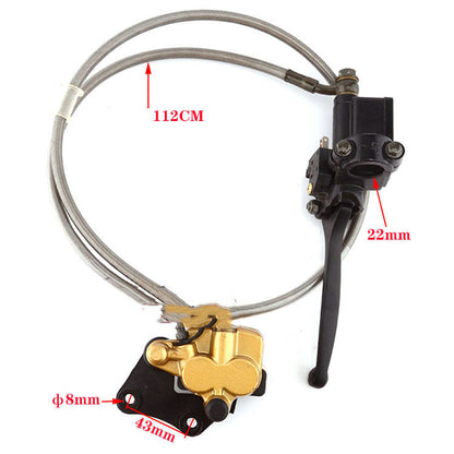Off-road motorcycle brake pump, disc brake oil pump visible in black metal housing