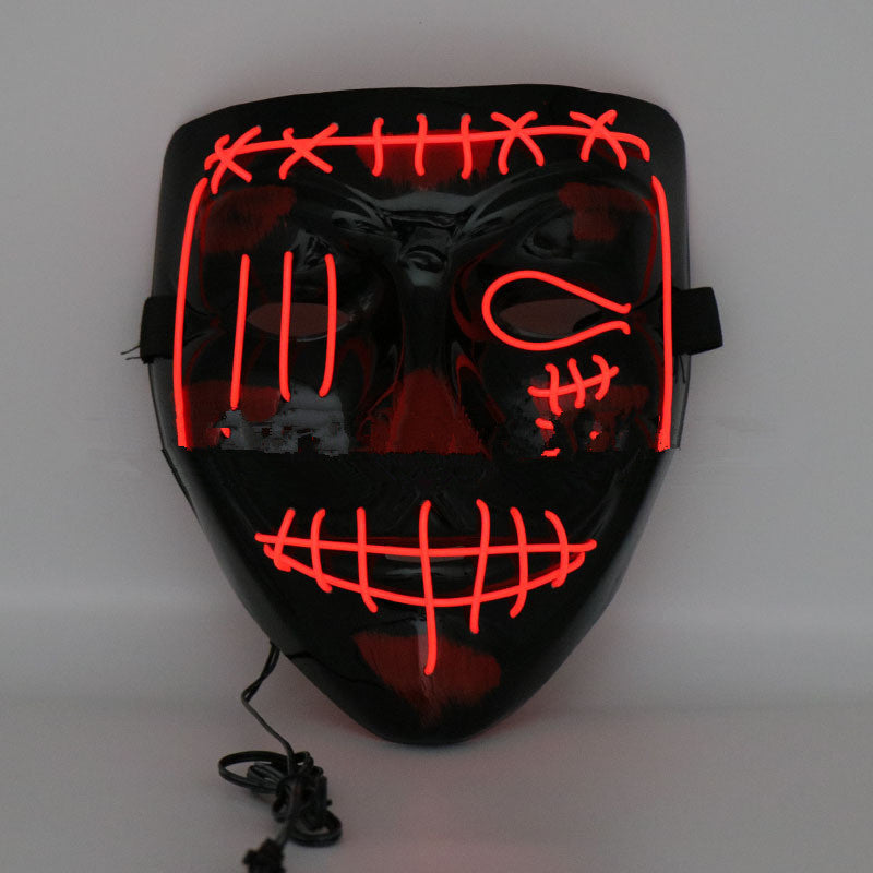 Halloween scary face hood mask with eerie facial design in black and white, front view