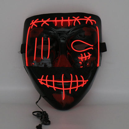 Halloween scary face hood mask with eerie facial design in black and white, front view