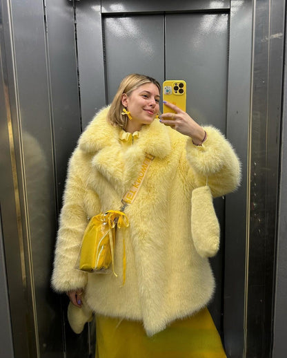 Women’s thick artificial fur warm coat in a plush textured design by My Store