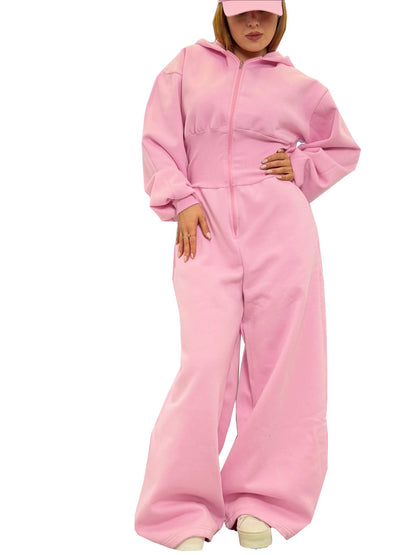 Hooded zip-up stretch-waist jumpsuit by My Store