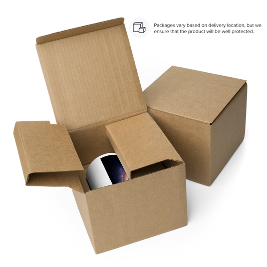 White glossy mug with the BACKUPMYFILESNOW® logo, ceramic coffee mug with a shiny finish and comfortable handle.