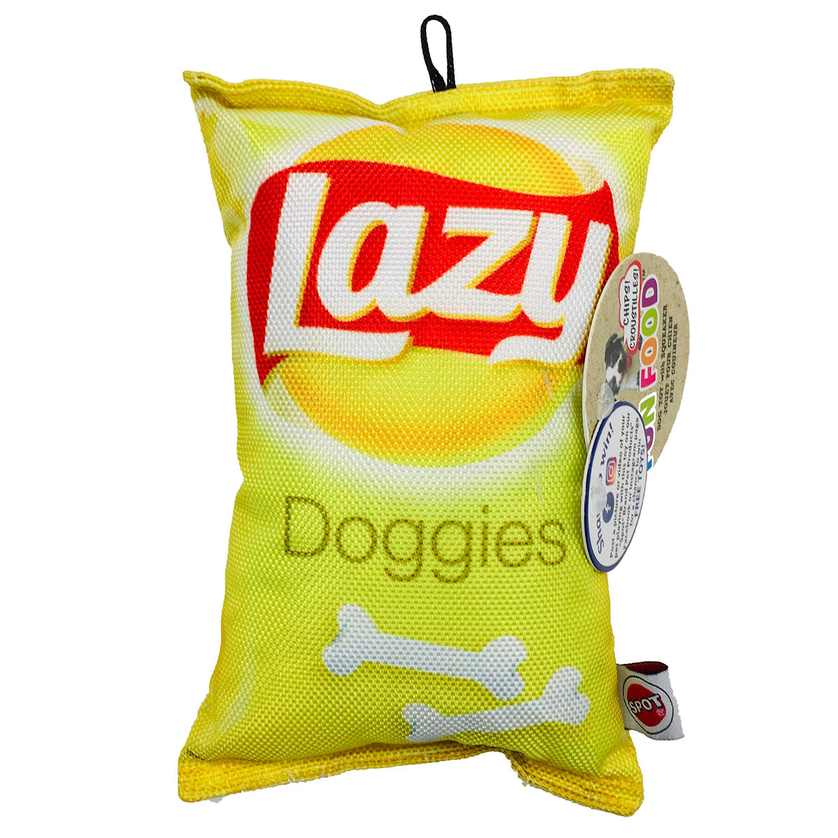 BACKUPMYFILESNOW® Joyful Pup Snack Chips 8-inch dog toy with colorful, chewable snack chip design for dogs.