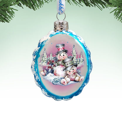 Snowman mercury glass ornament by G.DeBrekht, festive keepsake Christmas Santa snowman decor with detailed design and shiny finish.