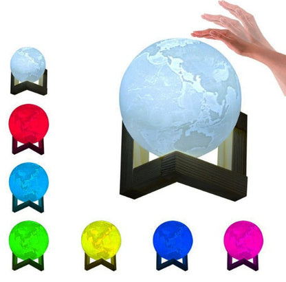 Double-color touch 3D printing Earth Jupiter lamp with textured planetary surface and ambient LED glow