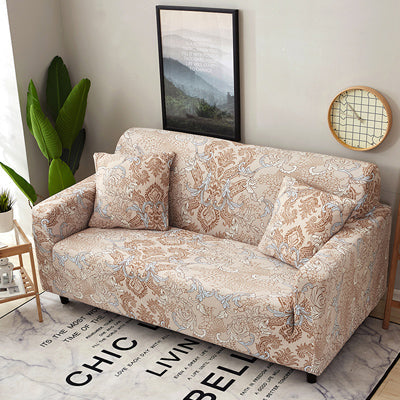 Printed sofa cushion cover in a decorative pattern, shown on a sofa cushion