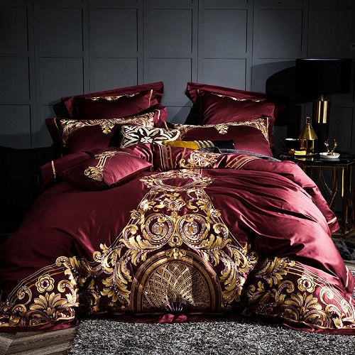 Embroidered Chinese cotton quilt cover bedding in a detailed traditional design