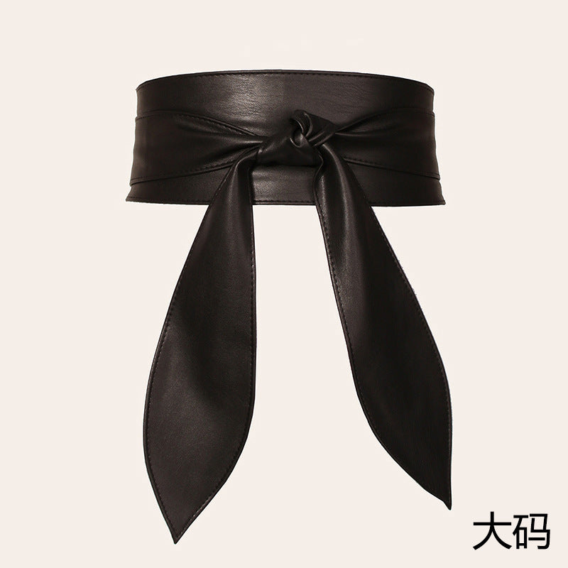 Women's wide waist tie belt with elegant bow ribbon, soft super-long design by My Store