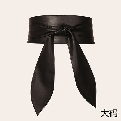 Women's wide waist tie belt with elegant bow ribbon, soft super-long design by My Store