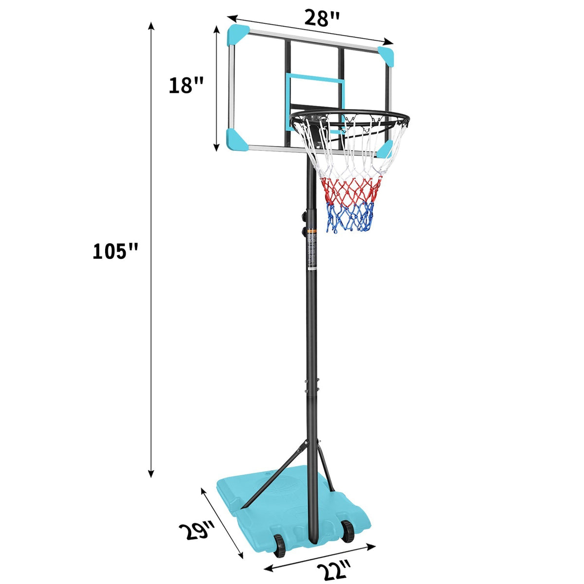 Kids basketball hoop by GBruno Store with adjustable height from 5.6 to 7 feet and wheels for portable outdoor play.