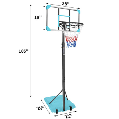 Kids basketball hoop by GBruno Store with adjustable height from 5.6 to 7 feet and wheels for portable outdoor play.