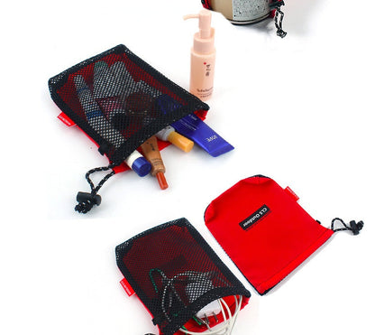 Five-piece Oxford drawstring bags in assorted colors, durable fabric pouches with adjustable cords