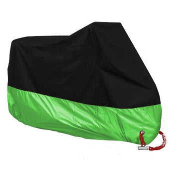 Waterproof motorcycle cover in black, featuring durable protective material for outdoor bike coverage