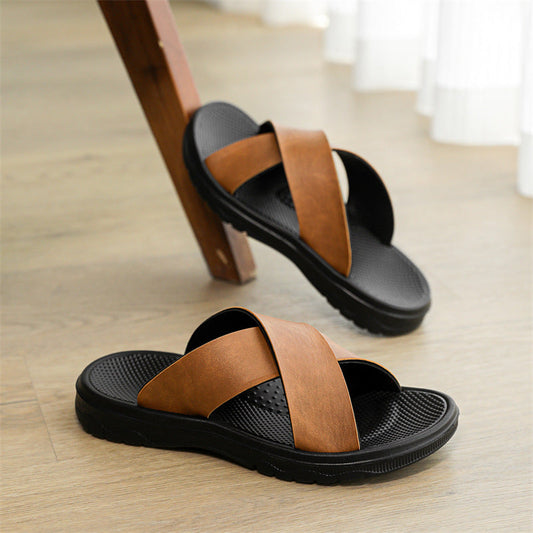 Minimalist open-toe men's beach sandals and lazy slippers in a simple slide design